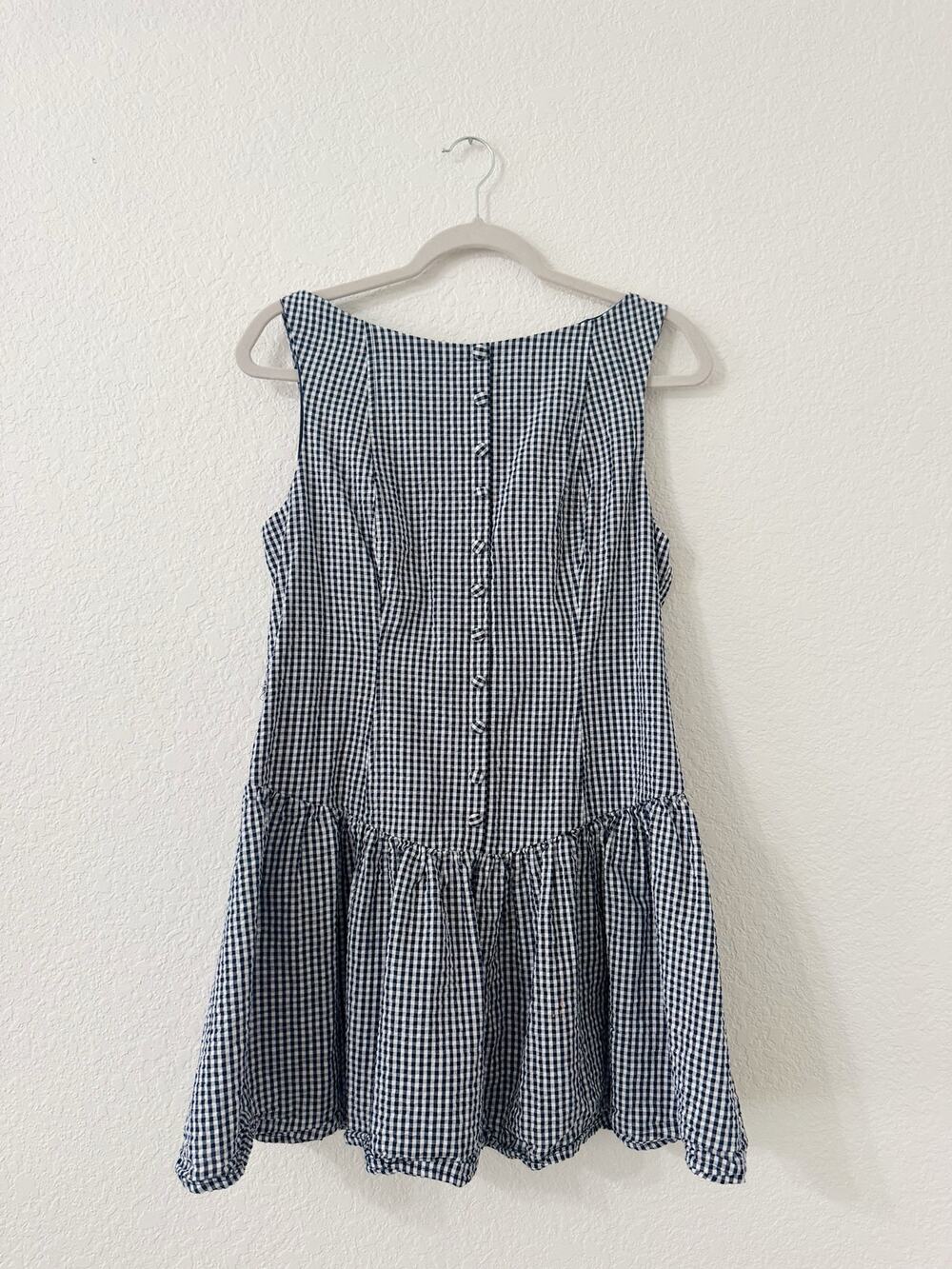 Wild Fable Gingham Drop Waist Mini Dress Navy White Size Large